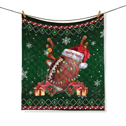 Personalized Football Quilt Set, Christmas Football Quilt Blanket & Pillowcases For Son, Kid
