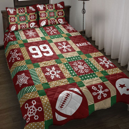 Personalized Football Quilt Set, Christmas Patchwork Football Xmas Quilt Blanket