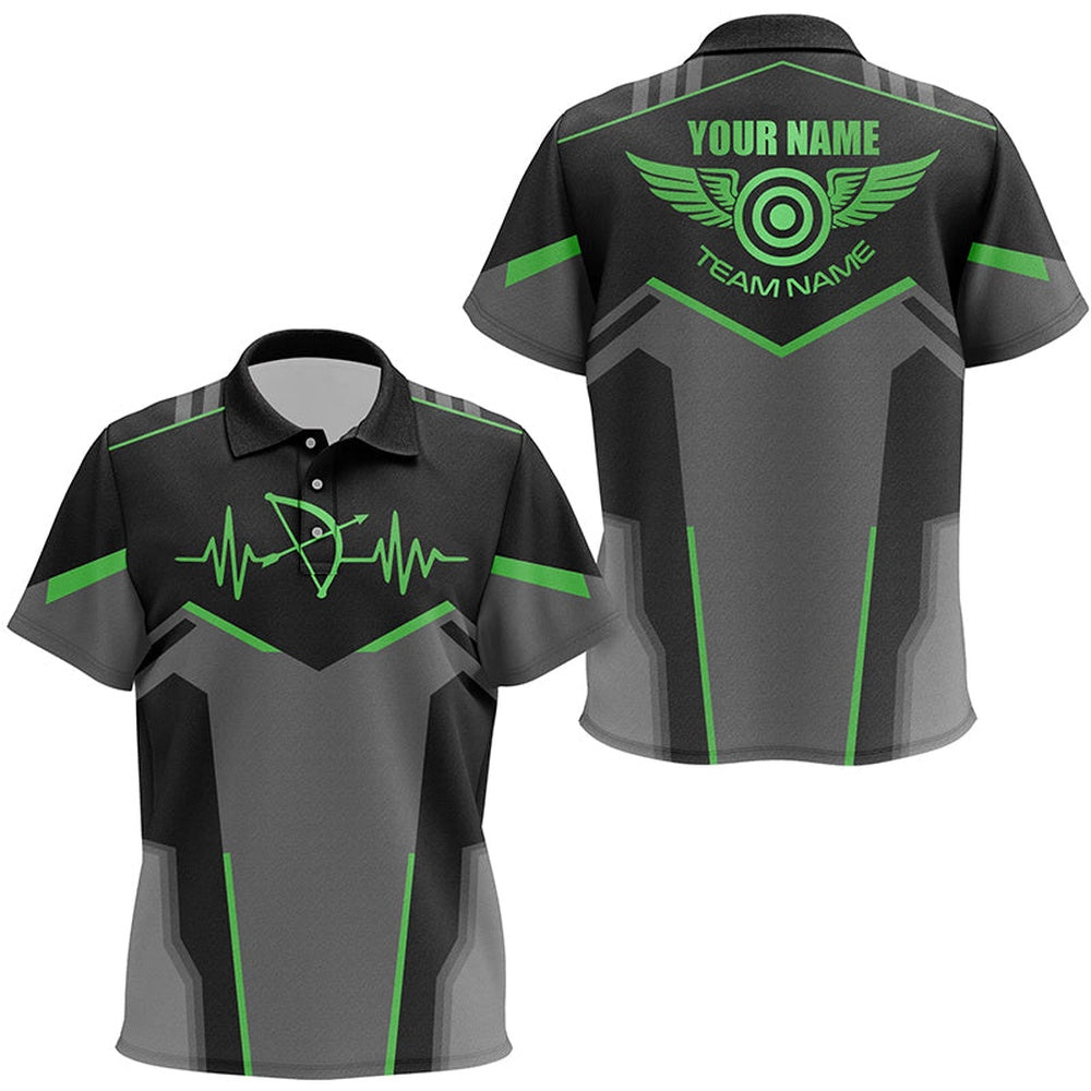 Personalized Funny Archery Heartbeat Polo Shirts Custom Name Archery Jersey  Green, Archery Team Shirts, Custom Archery Shirts