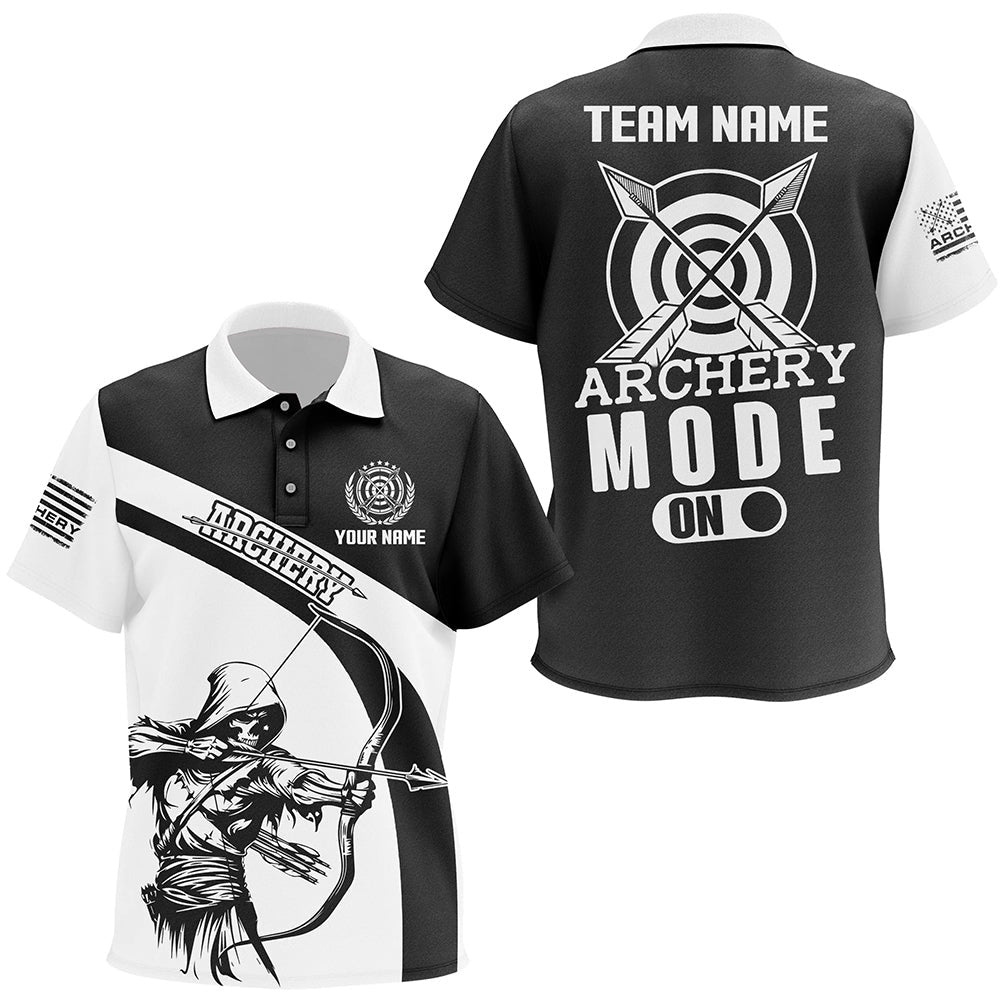 Personalized Funny Death Archery Player Polo Shirts Custom Black White Archery Jerseys, Archery Team Shirts, Custom Archery Shirts