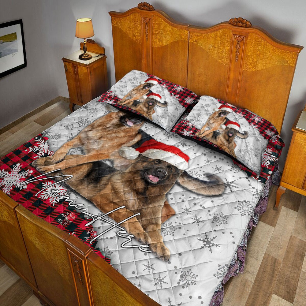 Personalized German Shepherd Quilt Set, Christmas Red Plaid German Shepherd Xmas Quilt Blanket
