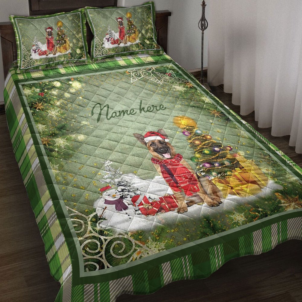 Personalized German Shepherd Quilt Set, German Shepherdmas Tree String Light Quilt Blanket