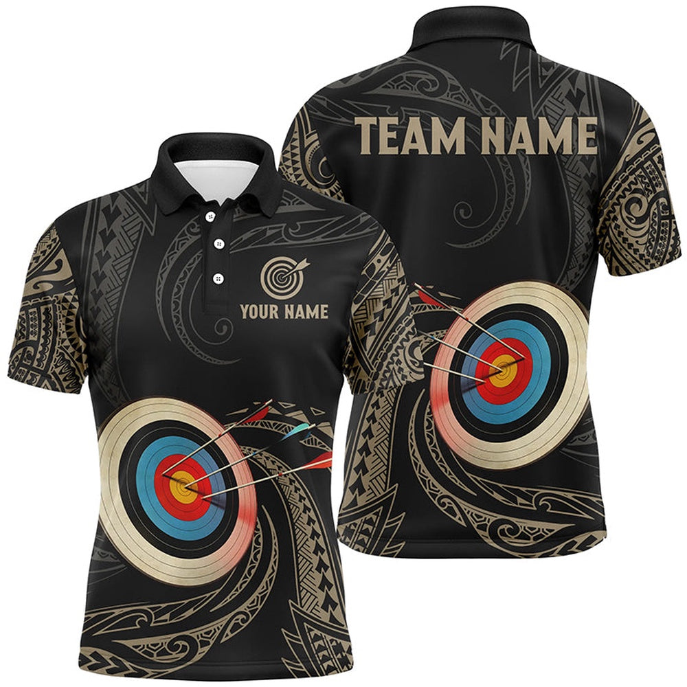 Personalized Golden Tribal Archery Polo Shirts For Men Custom Archery Team Uniform Shirts, Archery Team Shirts, Custom Archery Shirts