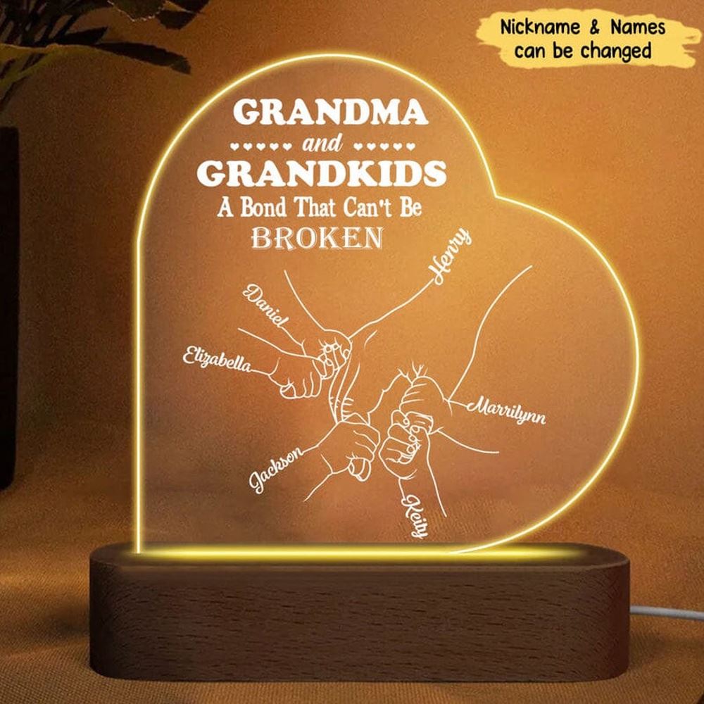 Personalized Grandma And Grandkids A Bond That Can'T Be Broken Acrylic Plaque Led Lamp Night Light, Mother's Day Led Light, Mom Gift
