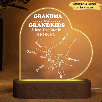 Personalized Grandma And Grandkids A Bond That Can'T Be Broken Acrylic Plaque Led Lamp Night Light, Mother's Day Led Light, Mom Gift