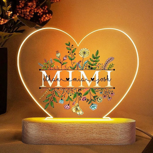 Personalized Grandma Night Light, Grandma Lamp, Mimi, Nana Flowers Led Night, Mother's Day Led Light, Mom Gift