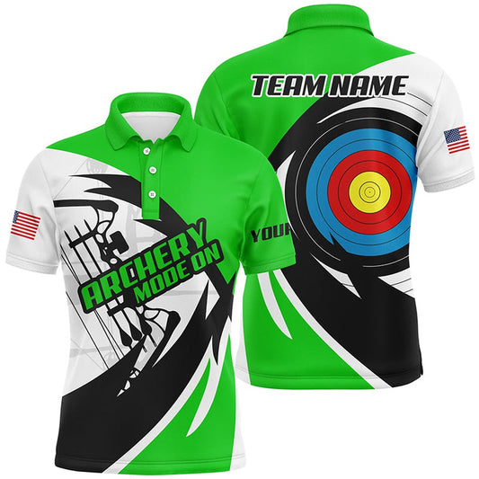 Personalized Green Archery Jerseys Men Polo & Quarter-Zip Shirts Custom Archery Bow Shirts, Archery Team Shirts, Custom Archery Shirts