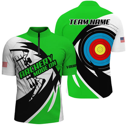 Personalized Green Archery Jerseys Men Polo & Quarter-Zip Shirts Custom Archery Bow Shirts, Archery Team Shirts, Custom Archery Shirts