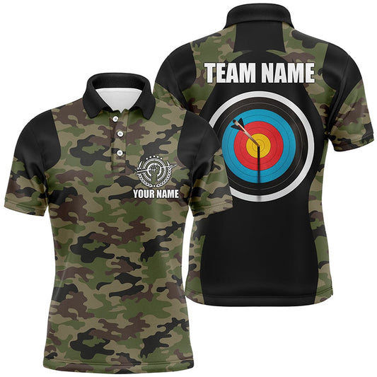 Personalized Green Camouflage Archery Polo Shirts For Men, Best Gifts For Archery Team Player, Archery Team Shirts, Custom Archery Shirts