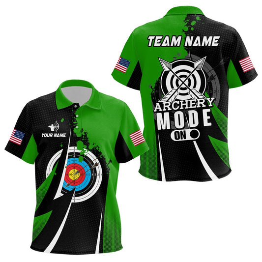Personalized Green Jerseys Archery Mode On Polo Shirts Custom Archery Jerseys Team Shirts, Archery Team Shirts, Custom Archery Shirts