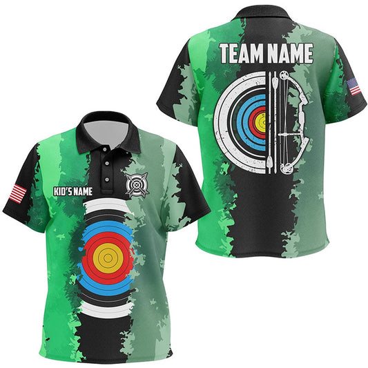 Personalized Green Jerseys Archery Target Polo Shirts Custom Team League Archery Shirts, Archery Team Shirts, Custom Archery Shirts