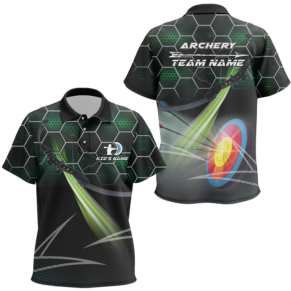 Personalized Green Target Archery Polo Shirts, Custom Name Arrow Archery Team Shirts, Archery Team Shirts, Custom Archery Shirts