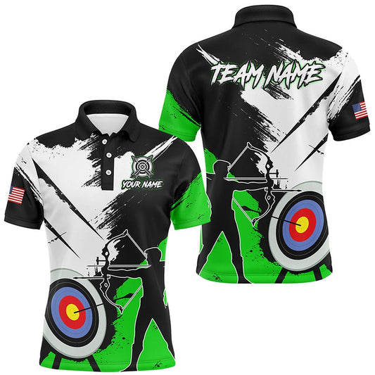 Personalized Grunge Archery Polo And  Zip Shirts For Men Custom Archery Team Jerseys Green, Archery Team Shirts, Custom Archery Shirts