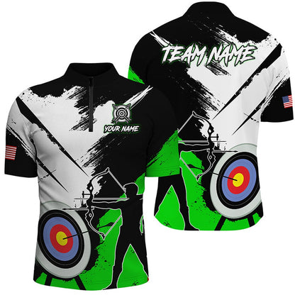 Personalized Grunge Archery Polo And  Zip Shirts For Men Custom Archery Team Jerseys Green, Archery Team Shirts, Custom Archery Shirts