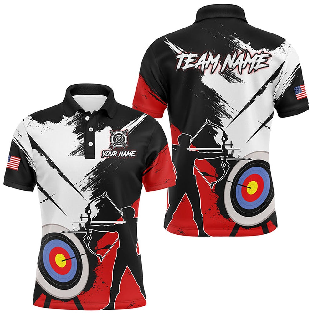 Personalized Grunge Archery Polo And  Zip Shirts For Men Custom Archery Team Jerseys Red, Archery Team Shirts, Custom Archery Shirts
