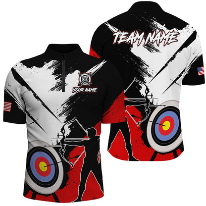 Personalized Grunge Archery Polo And  Zip Shirts For Men Custom Archery Team Jerseys Red, Archery Team Shirts, Custom Archery Shirts