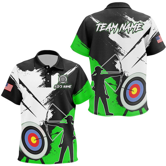 Personalized Grunge Archery Polo Shirts Custom Archery Team Jerseys Green, Archery Team Shirts, Custom Archery Shirts