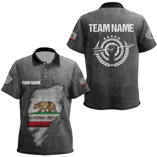 Personalized Grunge California Archery Polo Shirts, Custom California Flag Shirts For Archers, Archery Team Shirts, Custom Archery Shirts