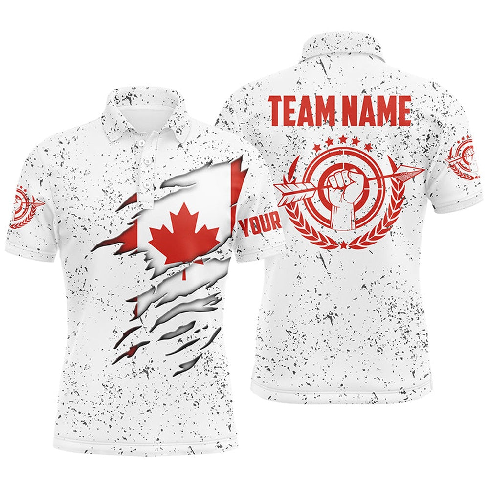 Personalized Grunge Canada Archery Men Polo Shirts, Patriotic Canadian Flag Shirts For Archers, Archery Team Shirts, Custom Archery Shirts