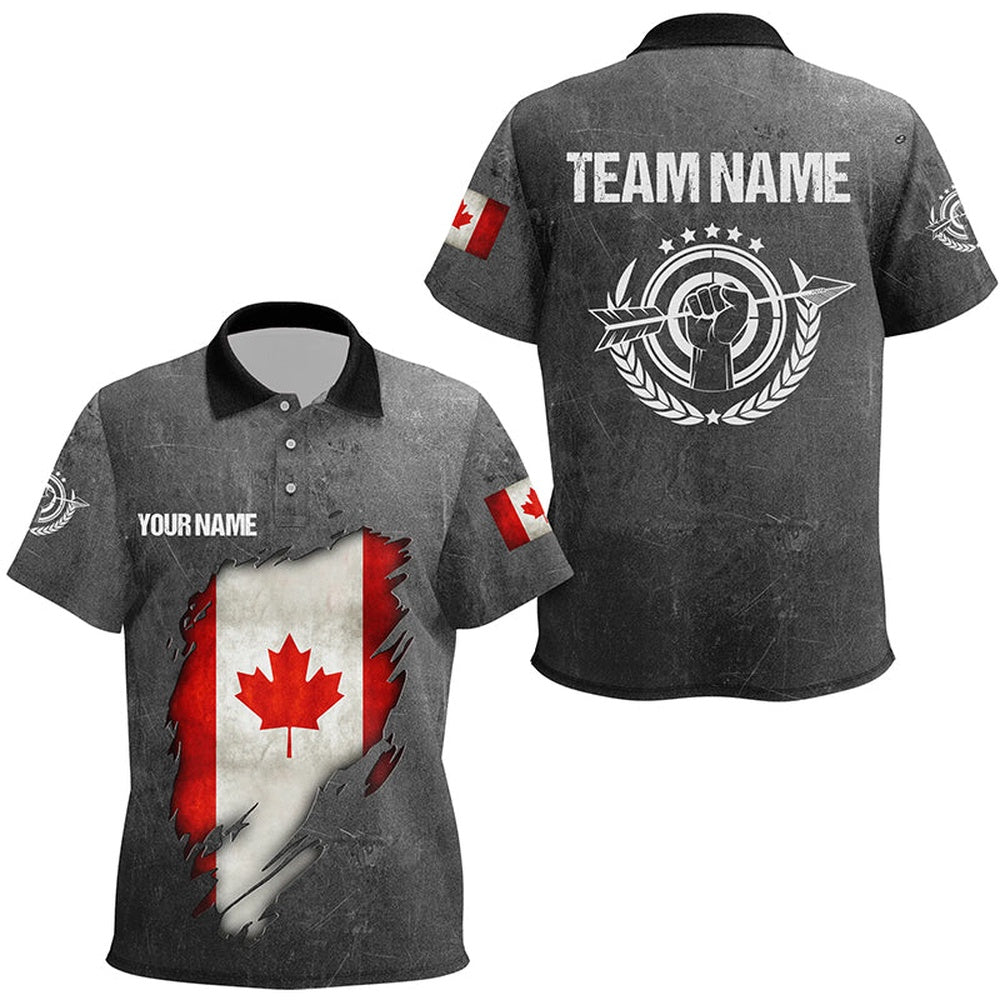 Personalized Grunge Canada Archery Polo Shirts, Custom Canadian Flag Shirts For Archers, Archery Team Shirts, Custom Archery Shirts