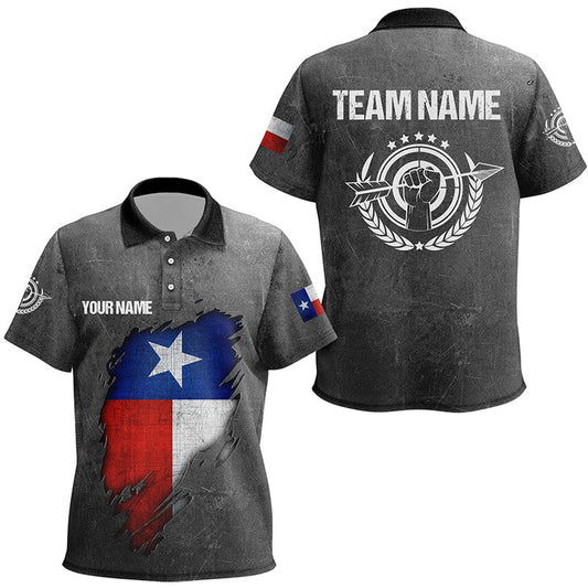 Personalized Grunge Texas Archery Polo Shirts, Custom Texas Flag Shirts For Archers, Archery Team Shirts, Custom Archery Shirts