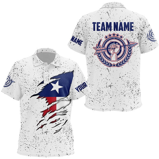 Personalized Grunge Texas Archery Polo Shirts, Patriotic Texas Flag Shirts For Archers, Archery Team Shirts, Custom Archery Shirts