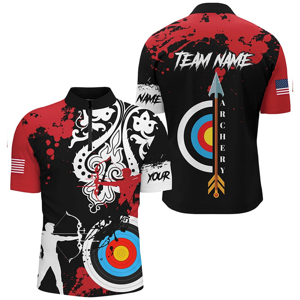 Personalized Grunge Tribal Archery Shirts For Men Custom Archery Jerseys For Team Archer Red, Archery Team Shirts, Custom Archery Shirts