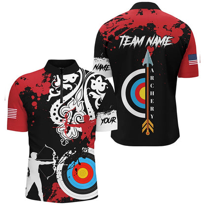 Personalized Grunge Tribal Archery Shirts For Men Custom Archery Jerseys For Team Archer Red, Archery Team Shirts, Custom Archery Shirts