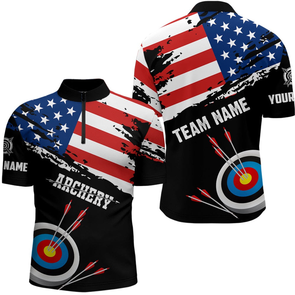 Personalized Grunge USA Flag Archery Shirts For Men Custom Patriotic Th Of July Archery Jerseys, Archery Team Shirts, Custom Archery Shirts