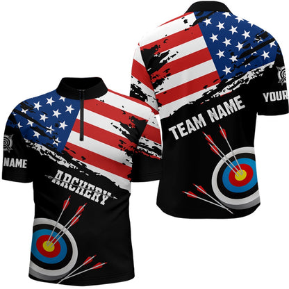 Personalized Grunge USA Flag Archery Shirts For Men Custom Patriotic Th Of July Archery Jerseys, Archery Team Shirts, Custom Archery Shirts