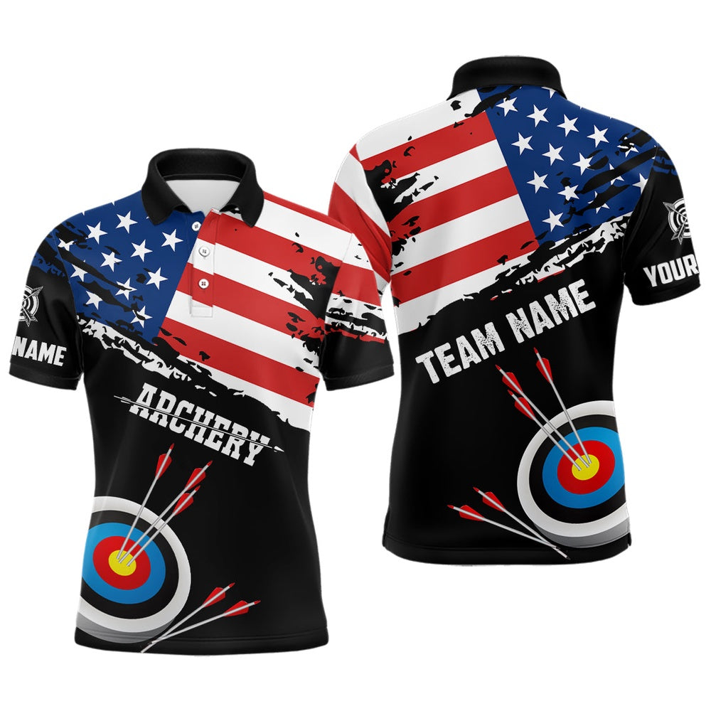 Personalized Grunge USA Flag Archery Shirts For Men Custom Patriotic Th Of July Archery Jerseys, Archery Team Shirts, Custom Archery Shirts