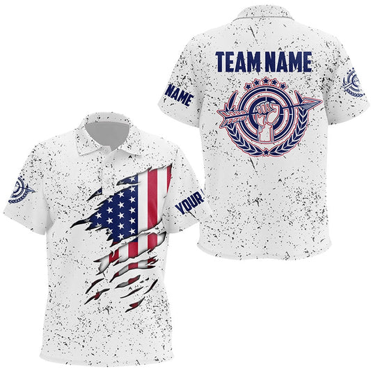 Personalized Grunge Us Archery Polo Shirts, Patriotic American Flag Shirts For Archers, Archery Team Shirts, Custom Archery Shirts