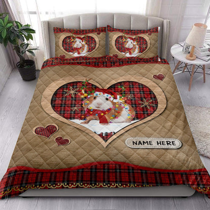 Personalized Guinea Pig Quilt Set, Guinea Pigmas Heart Red Plaid Quilt Blanket