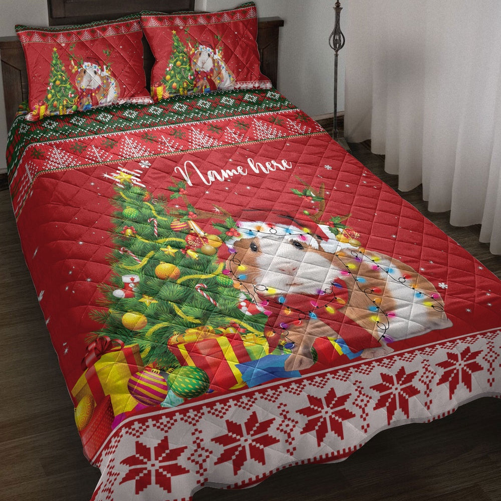 Personalized Guinea Pig Quilt Set, Guinea Pigmas Tree String Light Quilt Blanket