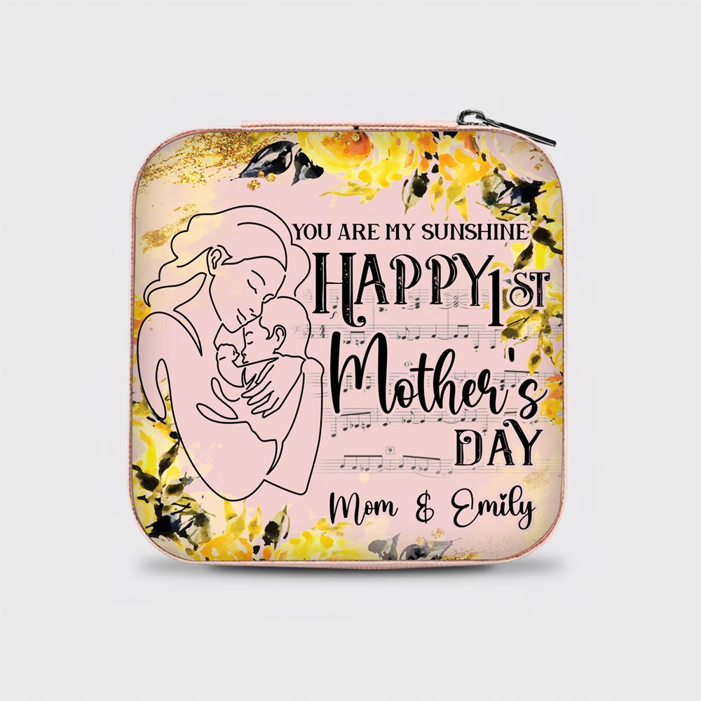 Personalized Happy 1st Mother's Day Jewelry Box, Travel Jewelry Case Gifts For Mom, Bride, Aunt, Friends, Mother's Day Jewelry Case