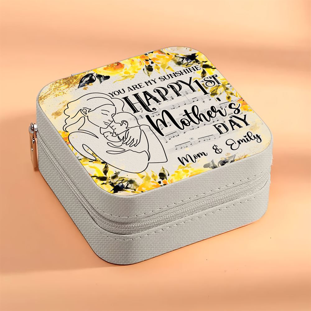 Personalized Happy 1st Mother's Day Jewelry Box, Travel Jewelry Case Gifts For Mom, Bride, Aunt, Friends, Mother's Day Jewelry Case
