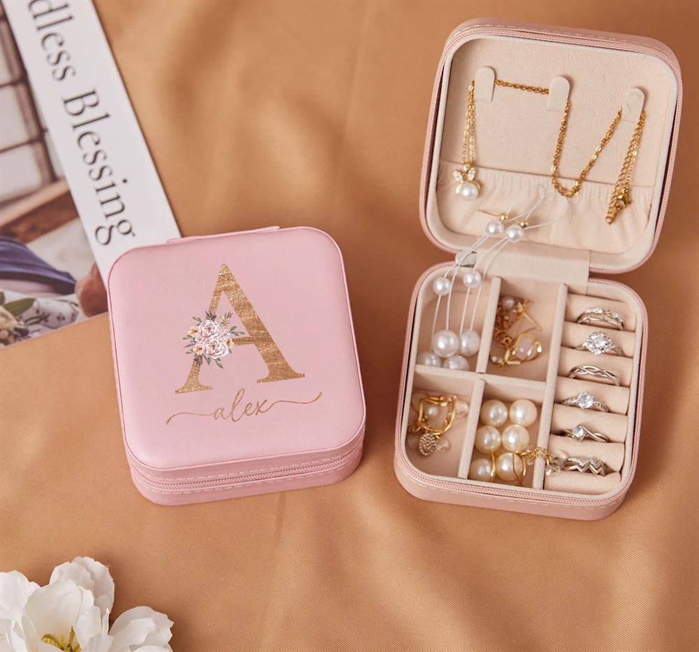 Personalized Initial Jewelry Box, Birthday Gift for Women Mom Daughter Friends Female Her Teenage Girl Teacher, Mother's Day Jewelry Case
