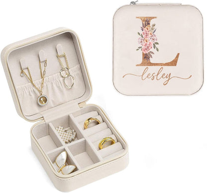 Personalized Initial Jewelry Box, Birthday Gift for Women Mom Daughter Friends Female Her Teenage Girl Teacher, Mother's Day Jewelry Case