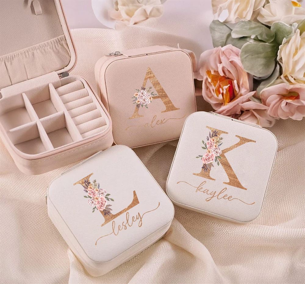 Personalized Initial Jewelry Box, Birthday Gift for Women Mom Daughter Friends Female Her Teenage Girl Teacher, Mother's Day Jewelry Case