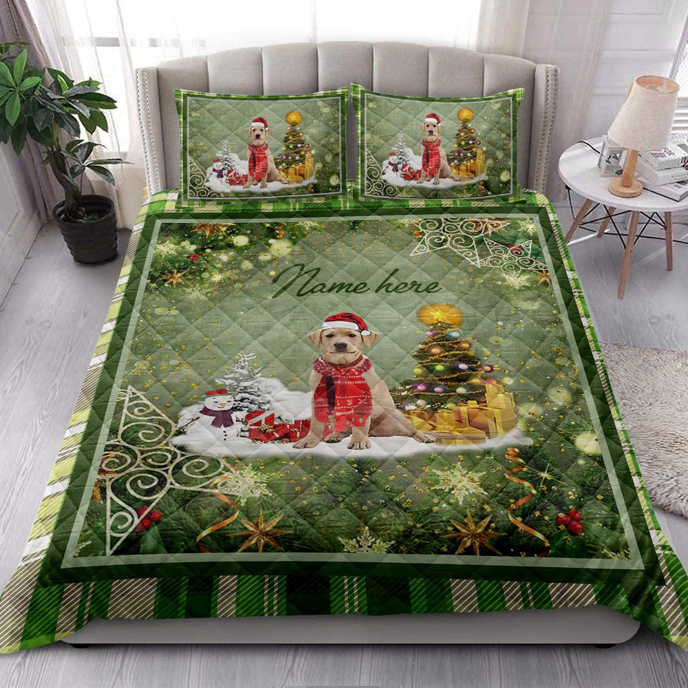 Personalized Labrador Retriever Quilt Set, Labradormas Tree String Lights Quilt Blanket