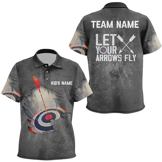 Personalized Let Your Arrows Fly Archery Polo Shirts Flaming Arrow Target Archery Shirts, Archery Team Shirts, Custom Archery Shirts