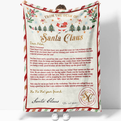 Personalized Letter From Santa Claus Blanket, Write Your Own Handwriting Letter Blanket, Christmas Blanket