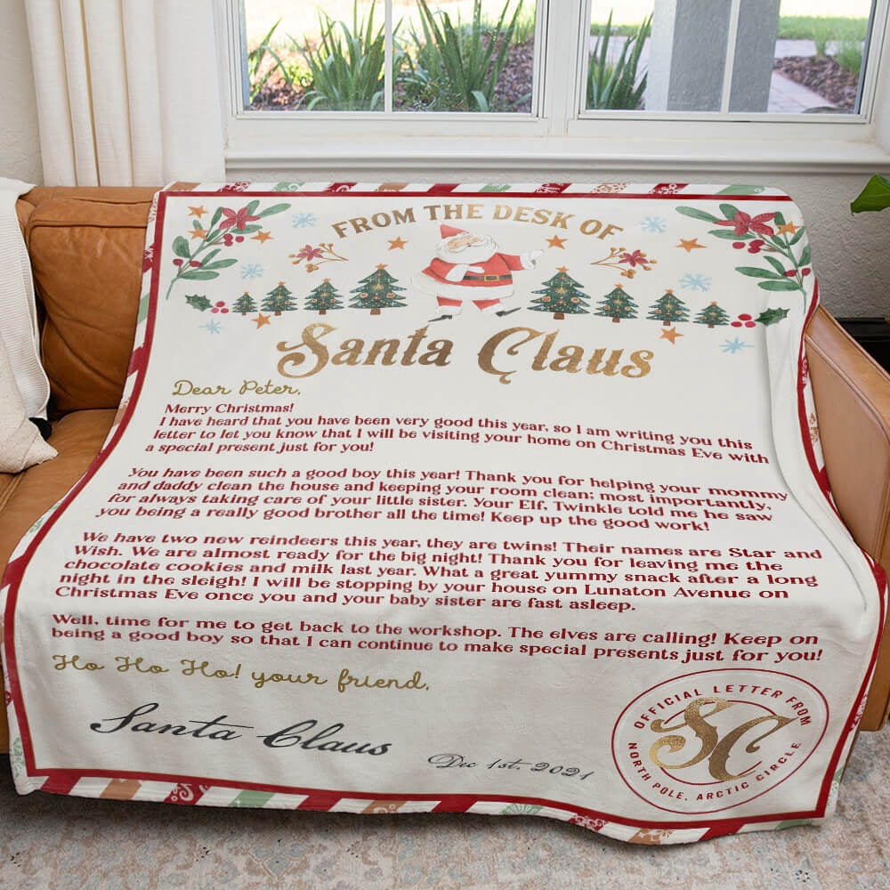 Personalized Letter From Santa Claus Blanket, Write Your Own Handwriting Letter Blanket, Christmas Blanket