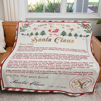 Personalized Letter From Santa Claus Blanket, Write Your Own Handwriting Letter Blanket, Christmas Blanket