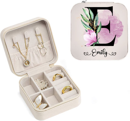 Personalized Letter Pattern & Name Jewelry Box - Travel Jewelry Case Gift For Mom, Bride, Aunt, Friends, Mother's Day Jewelry Case