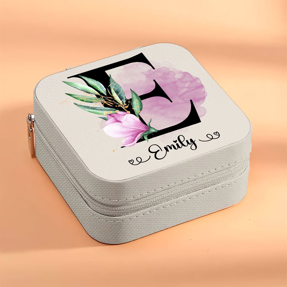 Personalized Letter Pattern & Name Jewelry Box - Travel Jewelry Case Gift For Mom, Bride, Aunt, Friends, Mother's Day Jewelry Case