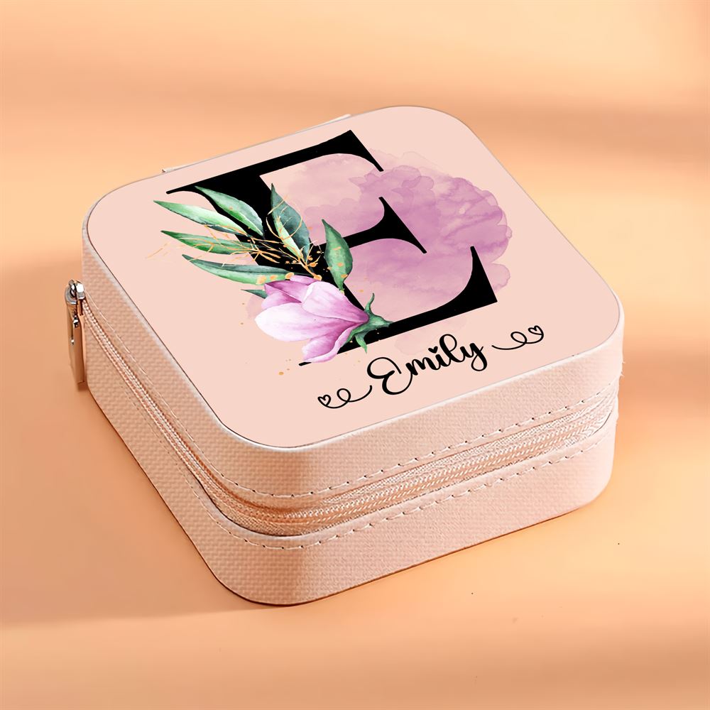 Personalized Letter Pattern & Name Jewelry Box - Travel Jewelry Case Gift For Mom, Bride, Aunt, Friends, Mother's Day Jewelry Case
