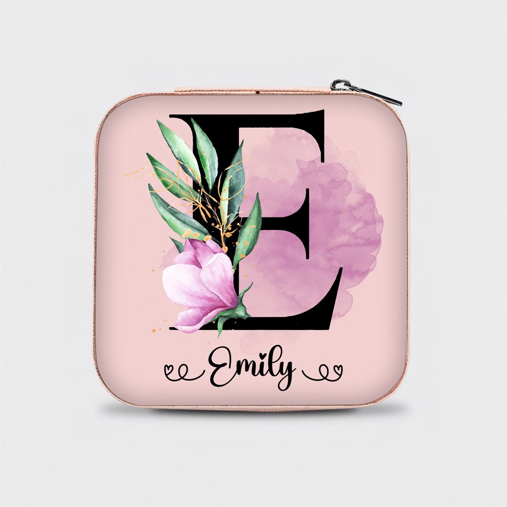 Personalized Letter Pattern & Name Jewelry Box - Travel Jewelry Case Gift For Mom, Bride, Aunt, Friends, Mother's Day Jewelry Case