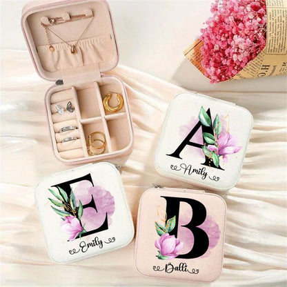 Personalized Letter Pattern & Name Jewelry Box - Travel Jewelry Case Gift For Mom, Bride, Aunt, Friends, Mother's Day Jewelry Case