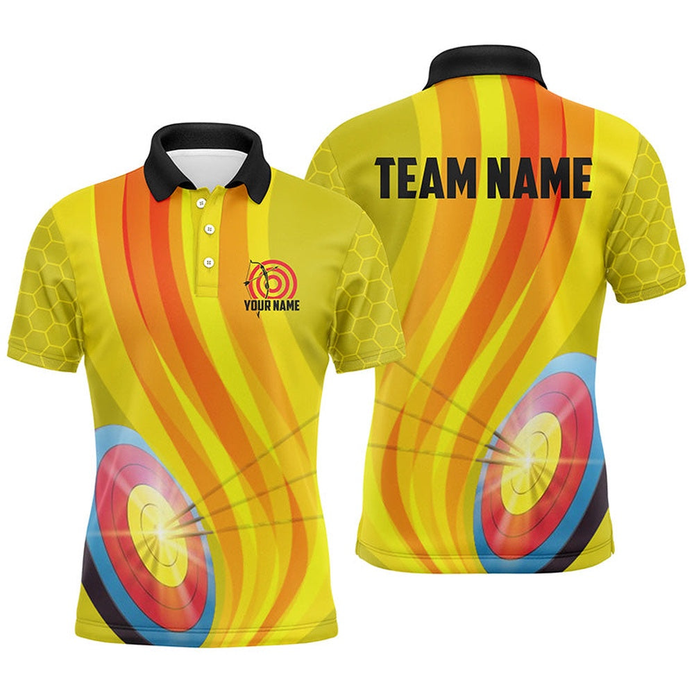 Personalized Light Arrows Target Archery Polo Shirts For Men, Custom Yellow Archery Shirts, Archery Team Shirts, Custom Archery Shirts